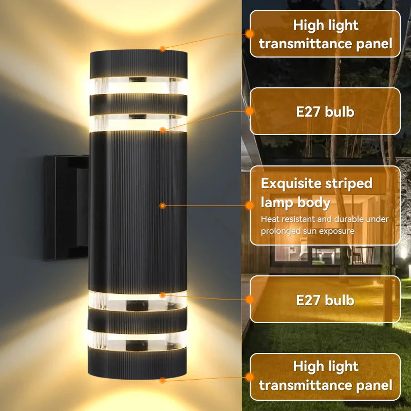 Led luzes de parede ao ar livre e27 para cima para baixo arandela exterior ip65 à prova dip65 água led arandela lâmpada para varanda porta da frente jardim lâmpada parede