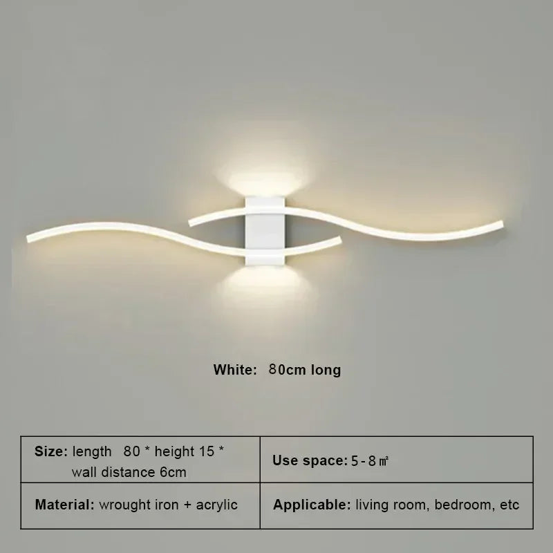 Moderno led tira lâmpada de parede dupla curva controle remoto luz cabeceira decoração preto ouro arandelas sala estar quarto led fixtu