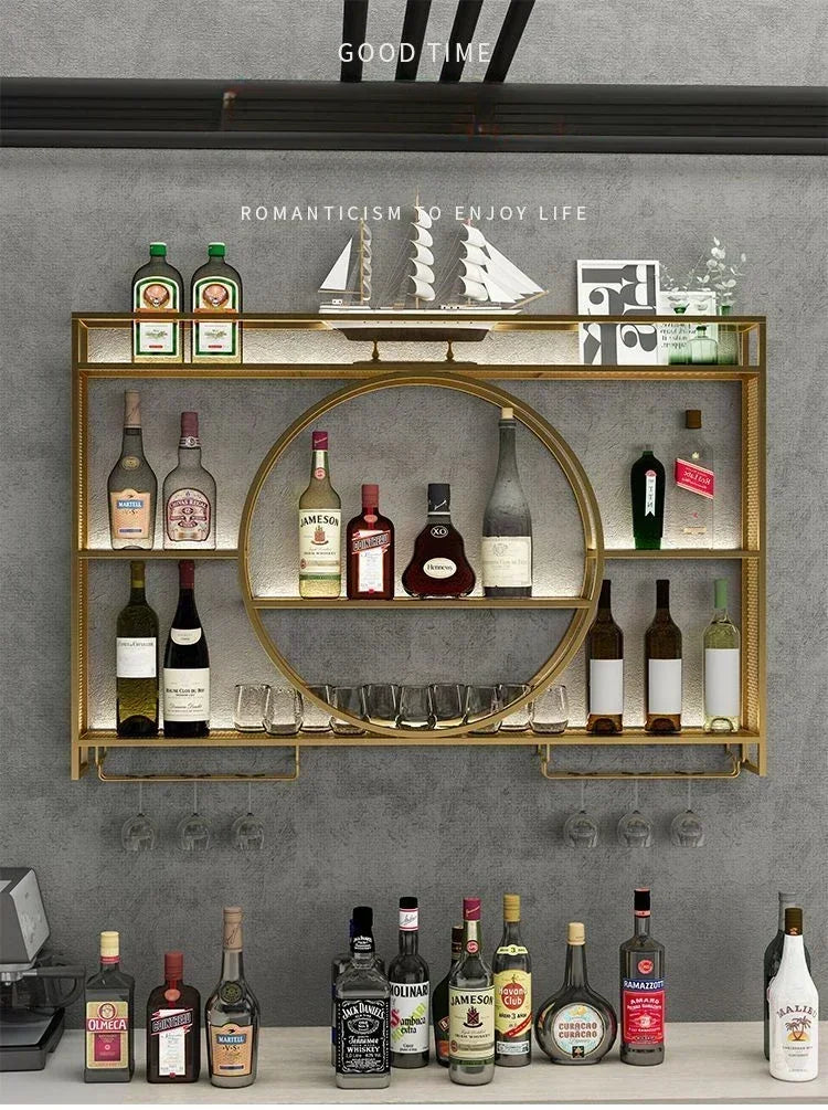 Balcão de barra de ferro, rack de vinho, armário de vinho montado na parede, barra montada na parede, restaurante de vinho tinto, armário de exibição de garrafa montado na parede