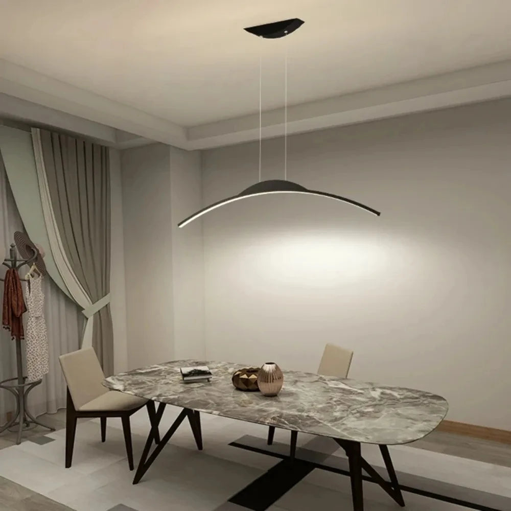 Lustre moderno de led para sala de jantar, cozinha, bar, sala de estar, quarto, luminária pendente de teto, design simples, preto