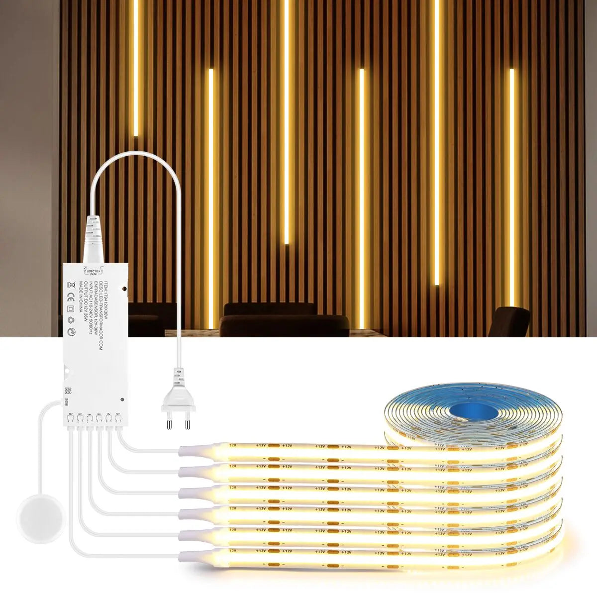 Placa acústica led decorativa cob tira de luz toque regulável parede fundo lâmpada mostrar prateleira sob o armário quarto luz da noite