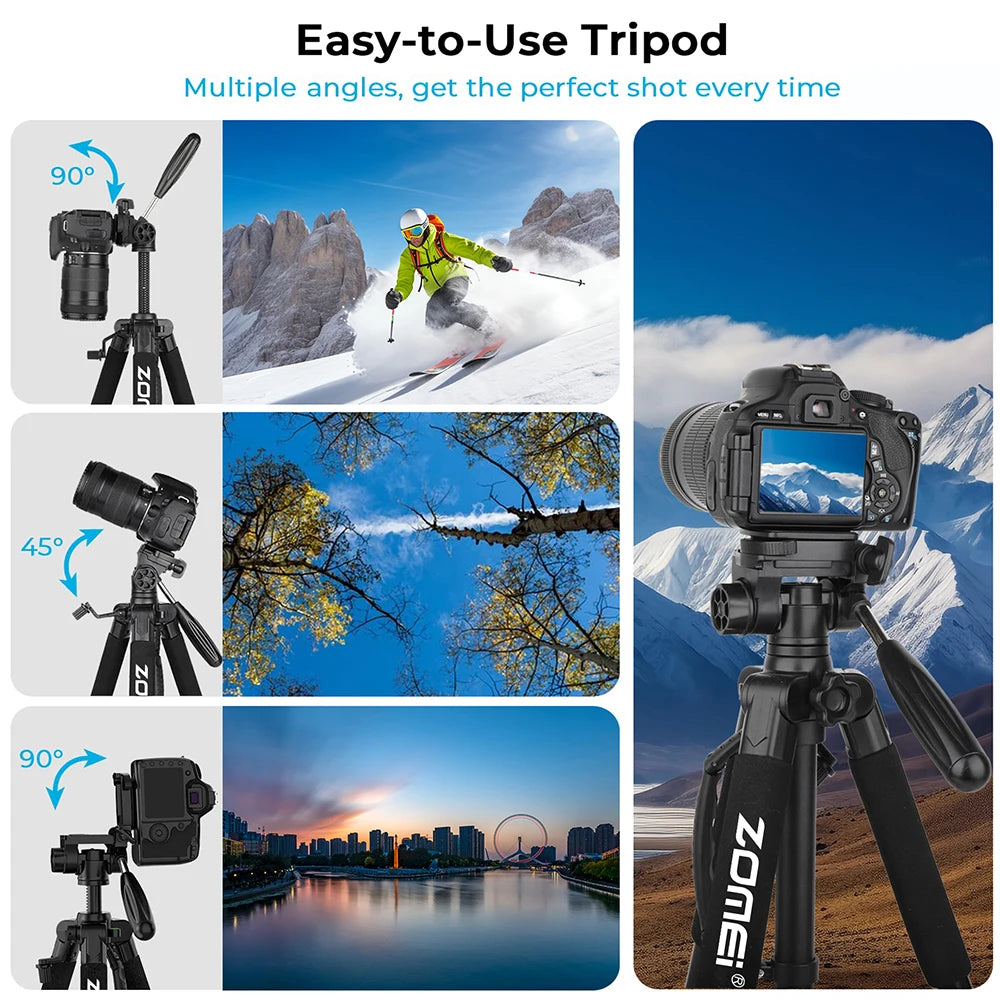Zomei Q188 188cm Acessórios de fotografia profissional câmera de vídeo tripé DSLR para telefone com suporte para telefone