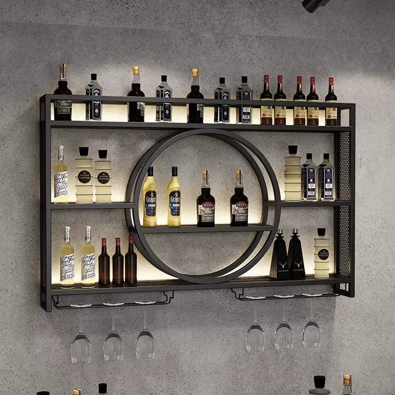 Balcão de barra de ferro, rack de vinho, armário de vinho montado na parede, barra montada na parede, restaurante de vinho tinto, armário de exibição de garrafa montado na parede