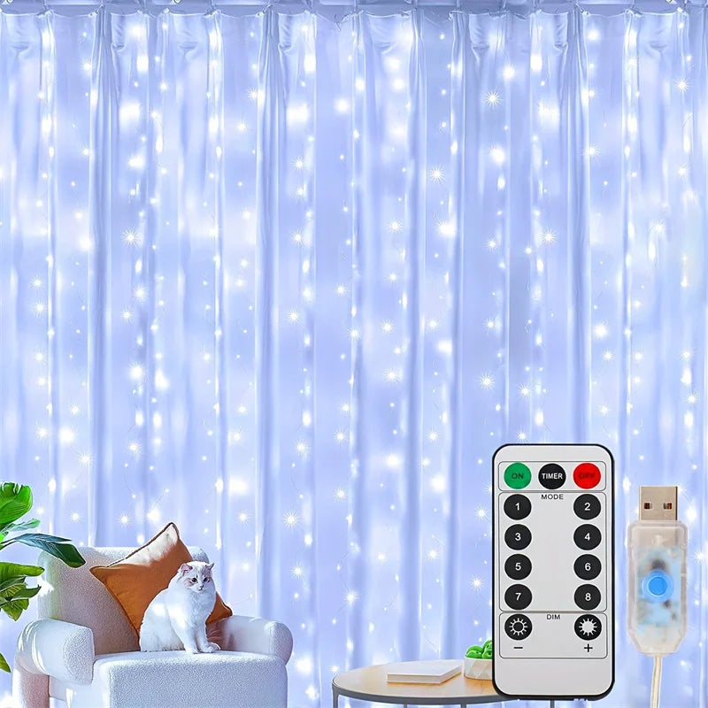 Feriado led cortina de luz corda usb alimentado 8 modos natal ano novo festa luzes casa casamento aniversário decoração do quarto estética