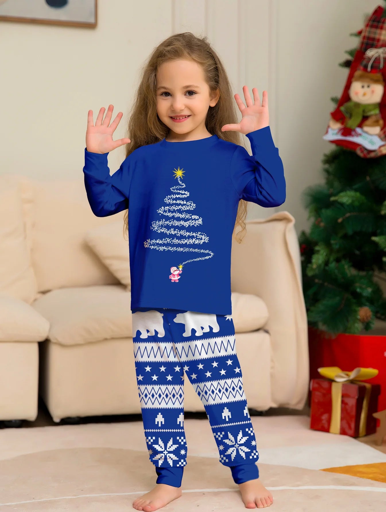 Conjunto de pijamas e calças de Natal, nova estampa, estrela, padrão completo, pai, mãe, filhos e cachorro, roupa doméstica, 2 peças, 2024