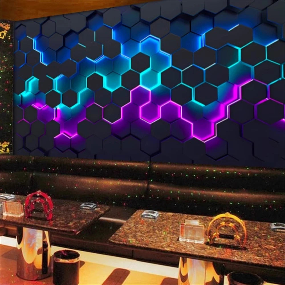Personalizado geométrico hexágono papel de parede mural moderno e minimalista abstrato geométrico linhas douradas retro fundo 3d ktv