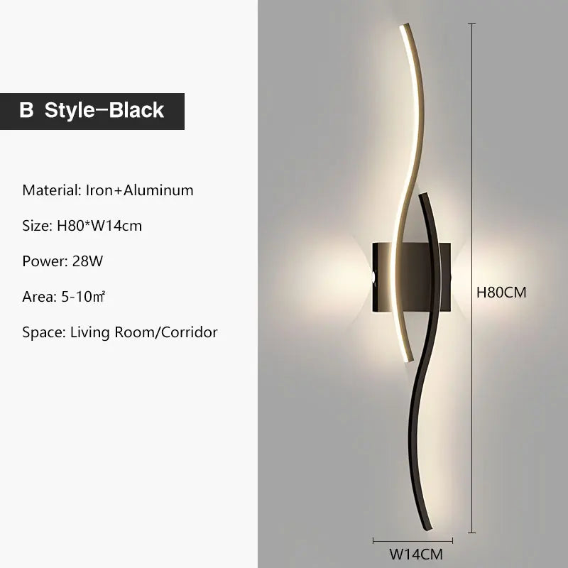 Luzes de parede LED internas para quarto, lâmpadas de parede LED para cima e baixo, luminárias para fundo do sofá, iluminação interior, preto
