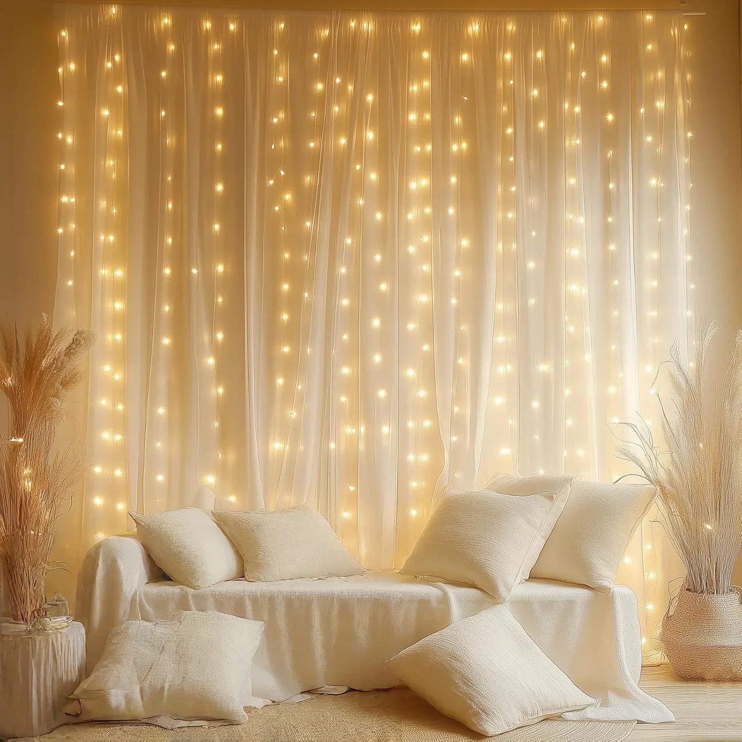 Cortina de luzes de fadas LED alimentada por USB com controle remoto 8 modos - Natal Ano Novo Casamento Festa de Halloween Decoração de casa Luz de corda