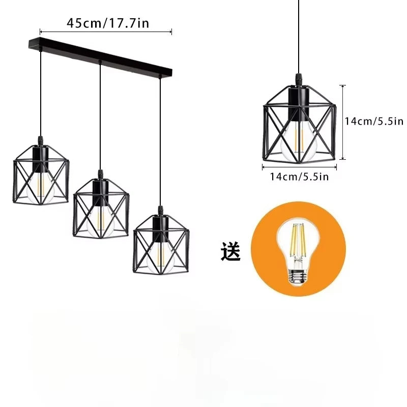 Lâmpada de teto industrial vintage preta de 3 luzes – luminária pendente semi-embutida ajustável para sala de jantar/sala de estar