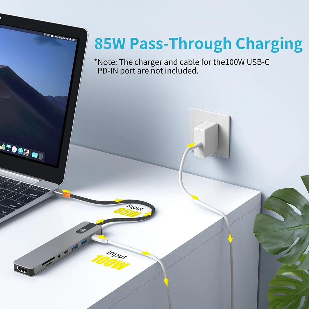 5/8 em 1 usb c para hdmi-adaptador 4k 60hz tipo c divisor usb3.0/3.1 hub docking station pd sd tf 3.5mm para portátil ipad