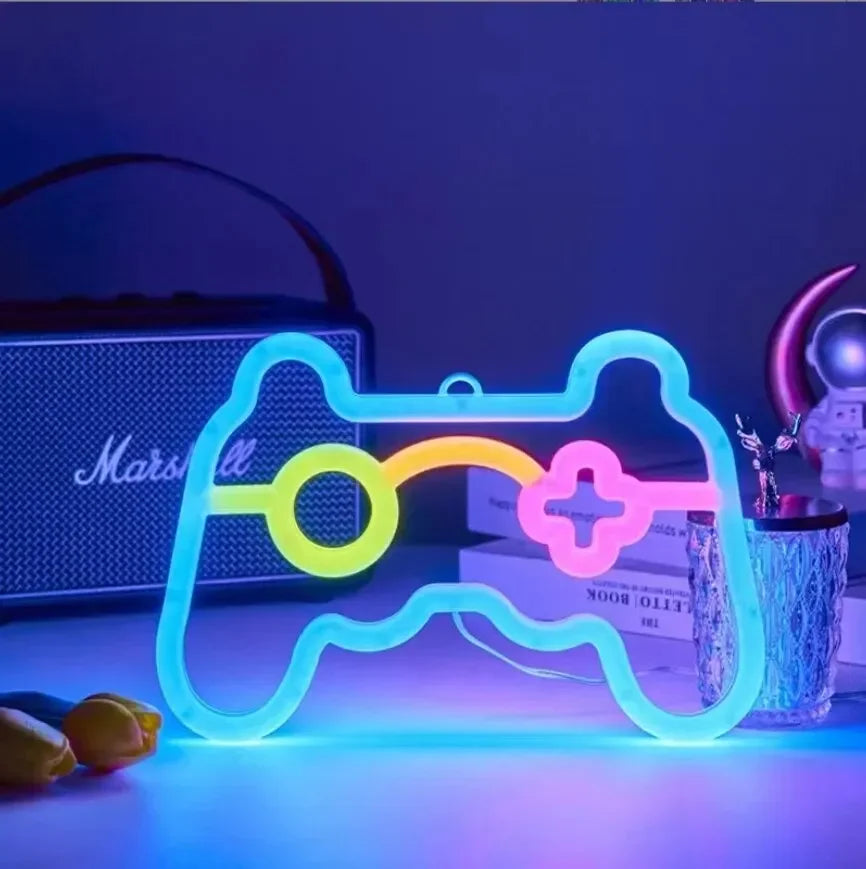 Gamepad sinal de néon para gamer sala parede decoração para casa azul led night light playstation bar jogo hall lâmpada presentes legais
