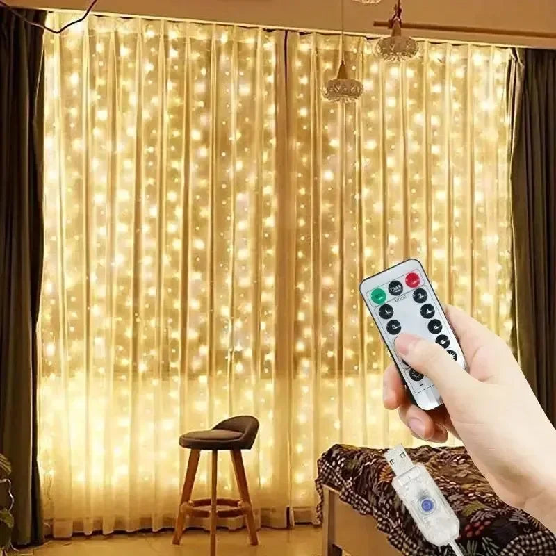 Feriado led cortina de luz corda usb alimentado 8 modos natal ano novo festa luzes casa casamento aniversário decoração do quarto estética