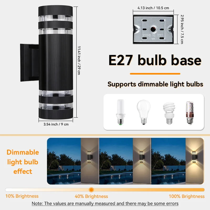 Led luzes de parede ao ar livre e27 para cima para baixo arandela exterior ip65 à prova dip65 água led arandela lâmpada para varanda porta da frente jardim lâmpada parede
