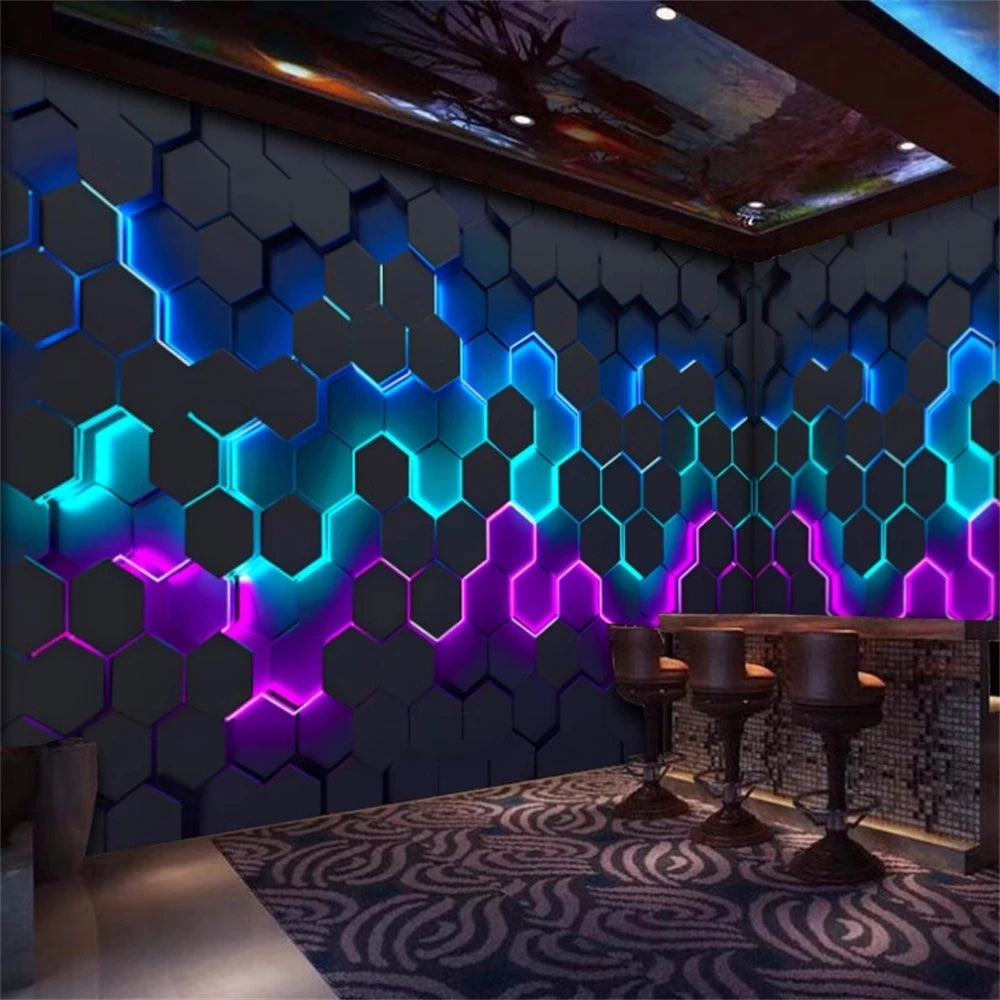 Personalizado geométrico hexágono papel de parede mural moderno e minimalista abstrato geométrico linhas douradas retro fundo 3d ktv