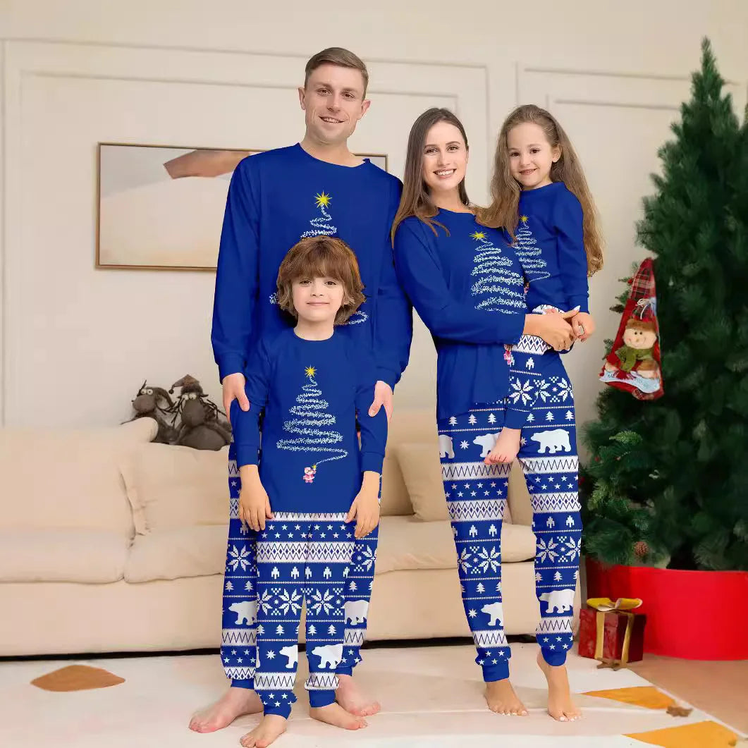 Conjunto de pijamas e calças de Natal, nova estampa, estrela, padrão completo, pai, mãe, filhos e cachorro, roupa doméstica, 2 peças, 2024