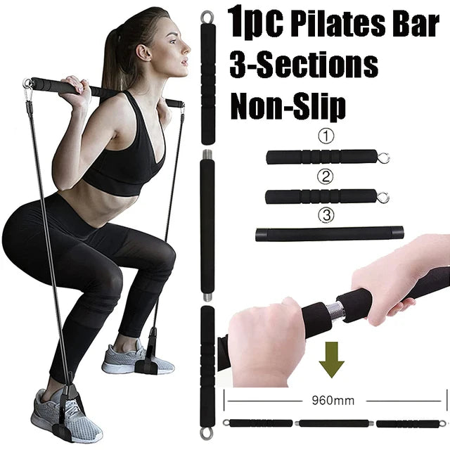 Barra de treino faixas de resistência de fitness conjunto pilates yoga puxar corda exercício treinamento expansor equipamentos ginásio para musculação em casa