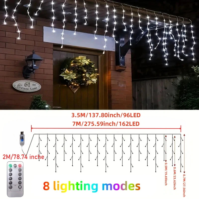 8 modos usb vara de gelo luz corda natal led luz guirlanda interior festa em casa jardim ano novo quarto cortina decoração