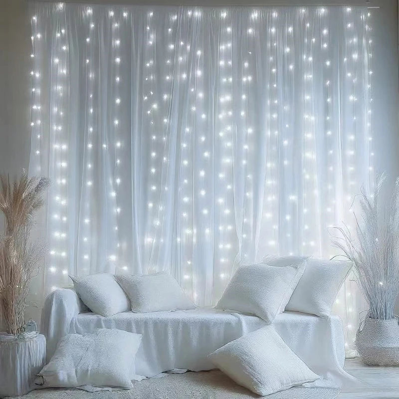 Cortina de luzes de fadas LED alimentada por USB com controle remoto 8 modos - Natal Ano Novo Casamento Festa de Halloween Decoração de casa Luz de corda