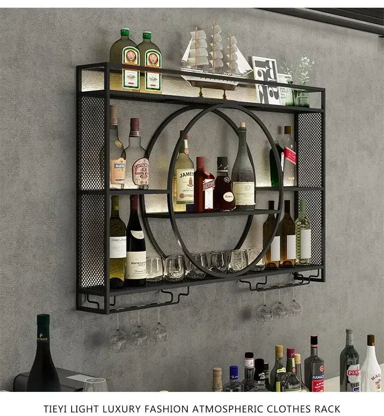 Balcão de barra de ferro, rack de vinho, armário de vinho montado na parede, barra montada na parede, restaurante de vinho tinto, armário de exibição de garrafa montado na parede