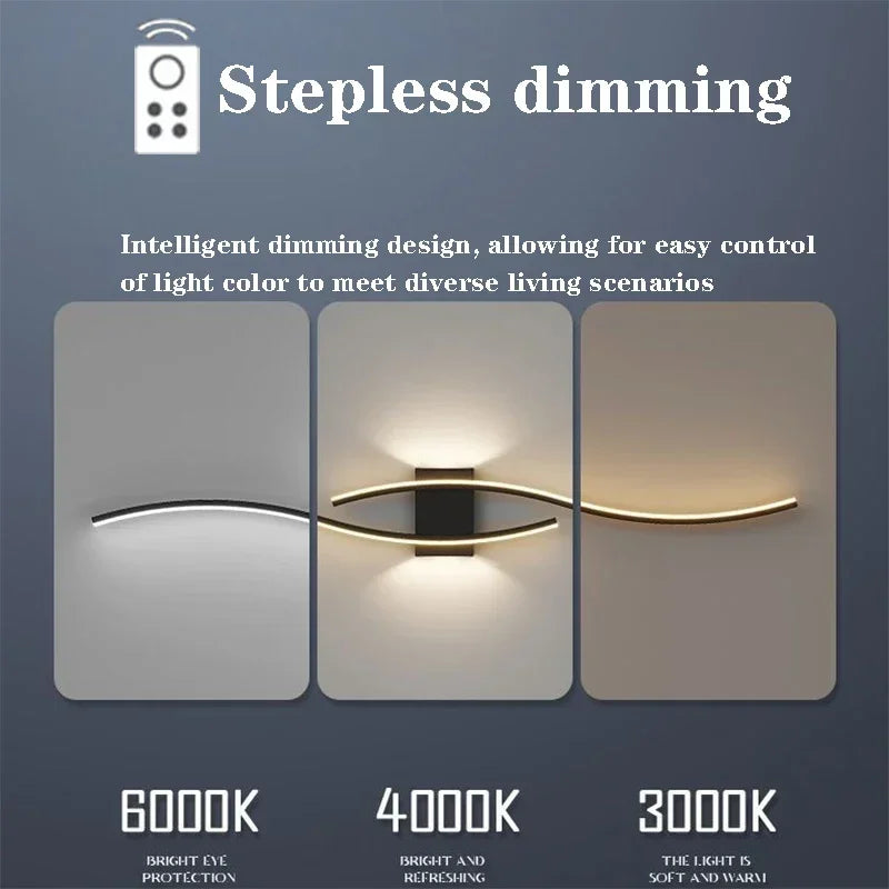 Moderno led tira lâmpada de parede dupla curva controle remoto luz cabeceira decoração preto ouro arandelas sala estar quarto led fixtu