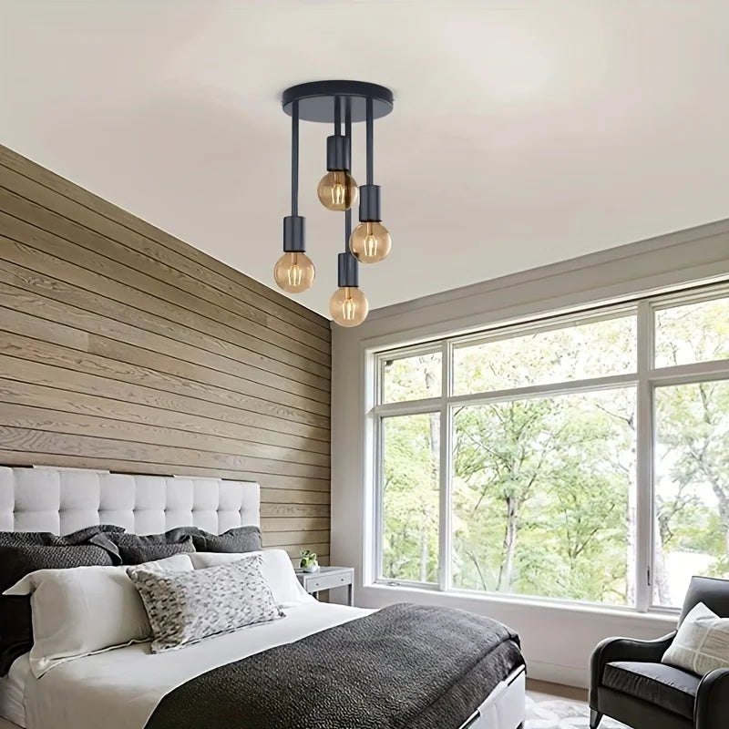 1pc preto moderno 4 e27 base de lâmpada luz de teto, adequado para quarto, cozinha, corredor, lustre (sem lâmpada)