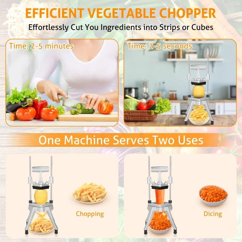Manual de aço inoxidável comercial Fries Machine, legumes e frutas Chopper, Dicer batata, French Fry Cutters, 1/4 in, 1/2 in, 3/8 in Blades