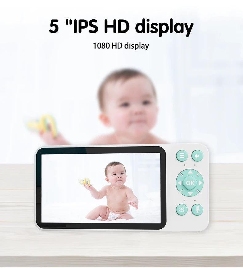 Danmini 2.4g monitor do bebê ptz móvel tuya app controle remoto 5 ''display hd 1080p câmera intercomunicador bidirecional visão noturna babyphone