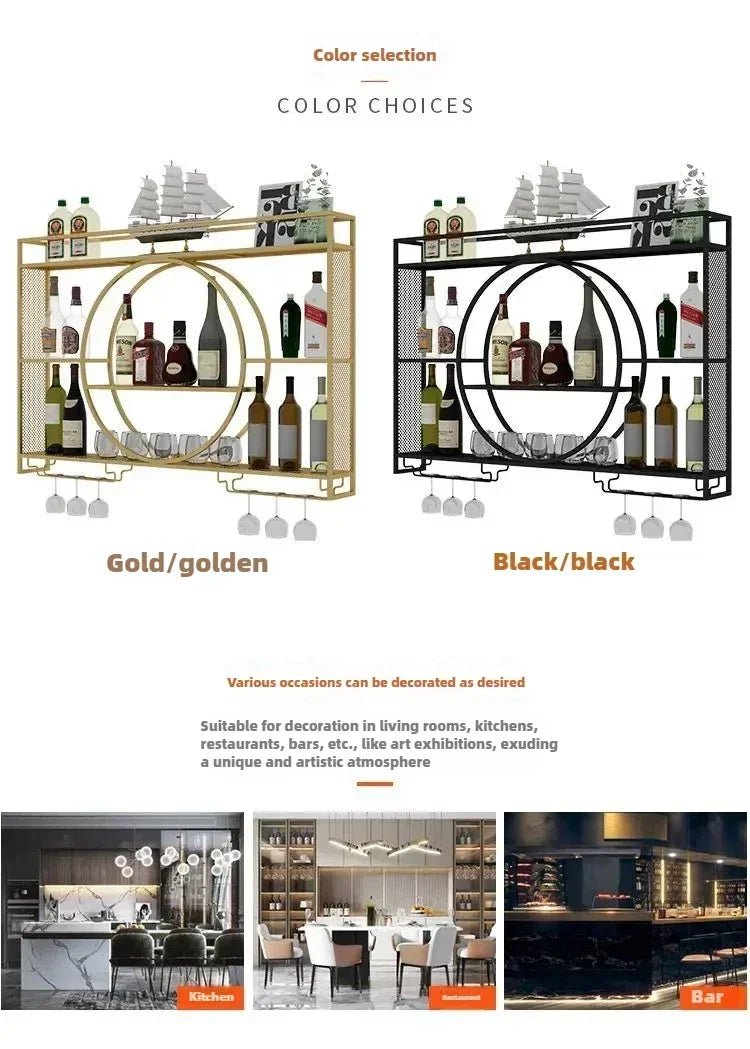 Balcão de barra de ferro, rack de vinho, armário de vinho montado na parede, barra montada na parede, restaurante de vinho tinto, armário de exibição de garrafa montado na parede