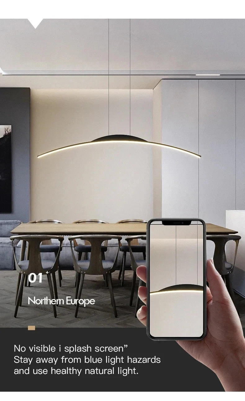 Lustre moderno de led para sala de jantar, cozinha, bar, sala de estar, quarto, luminária pendente de teto, design simples, preto