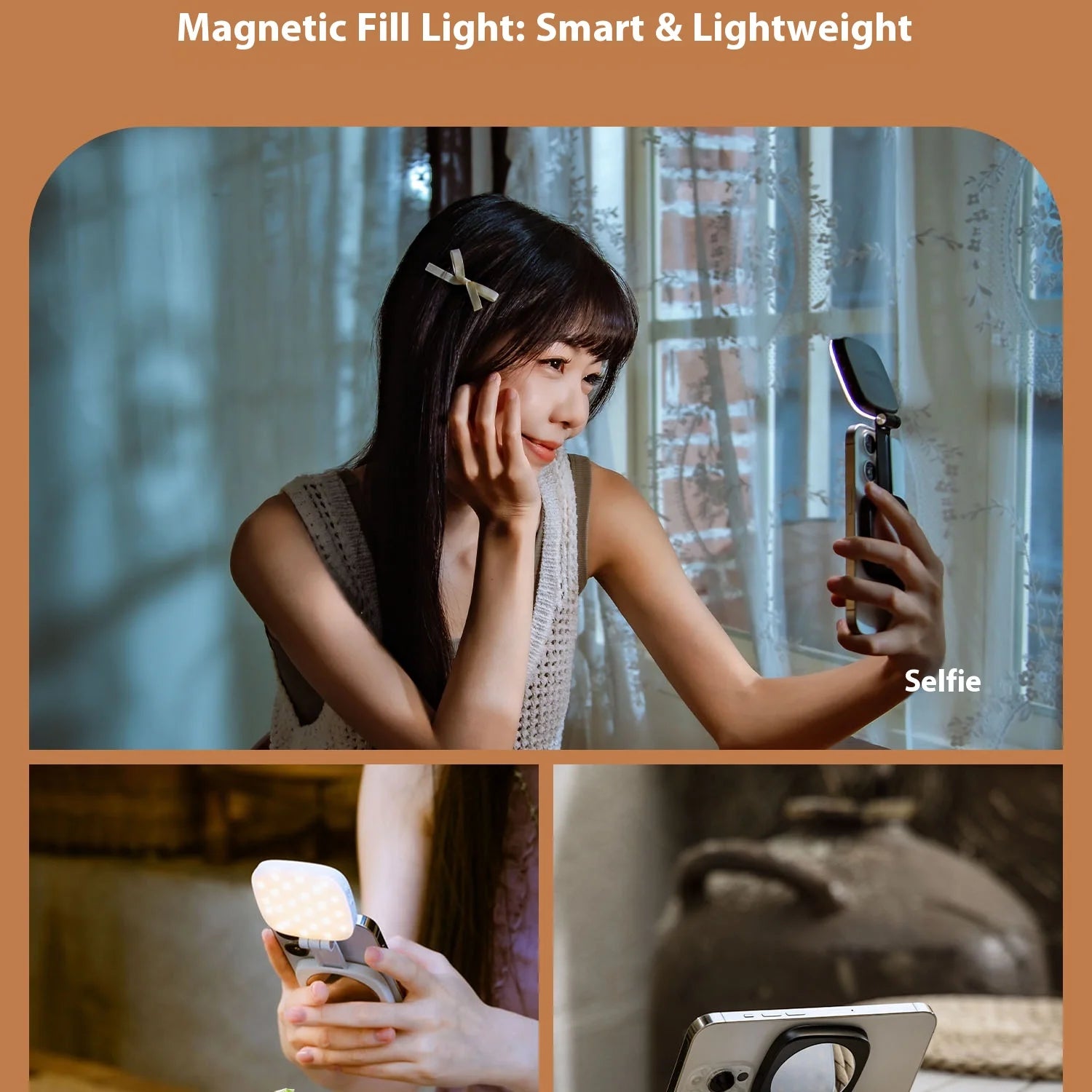 Smallrig luz magnética do telefone, p48 bicolor regulável led luz de preenchimento dobrável magsafe beleza lâmpada painel macio, para iphone16/android