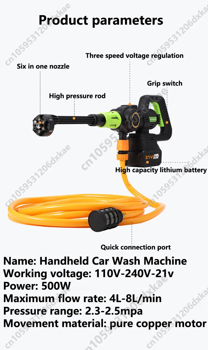 Máquina de lavar carro elétrica sem escova, 21v, alta tensão, pistola de água, sem fio, alta potência, máquina de limpeza