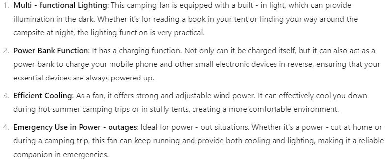 Carregamento + Iluminação + Ventilador Ventilador elétrico três em um estilo acampamento com lanterna LED Ventilador portátil para barraca com função rotativa, função de fonte de alimentação de emergência ao queda