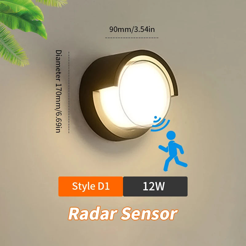Lâmpada de parede led iluminação radar sensor movimento AC85-265V 6/12w branco quente branco frio adequado para decoração casa ao ar livre indoor