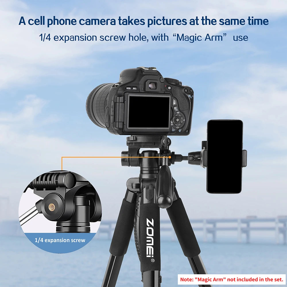 Zomei Q188 188cm Acessórios de fotografia profissional câmera de vídeo tripé DSLR para telefone com suporte para telefone