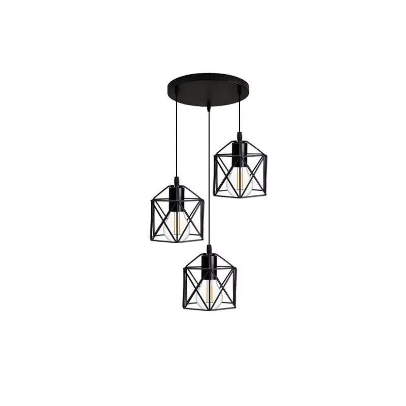 Lâmpada de teto industrial vintage preta de 3 luzes – luminária pendente semi-embutida ajustável para sala de jantar/sala de estar