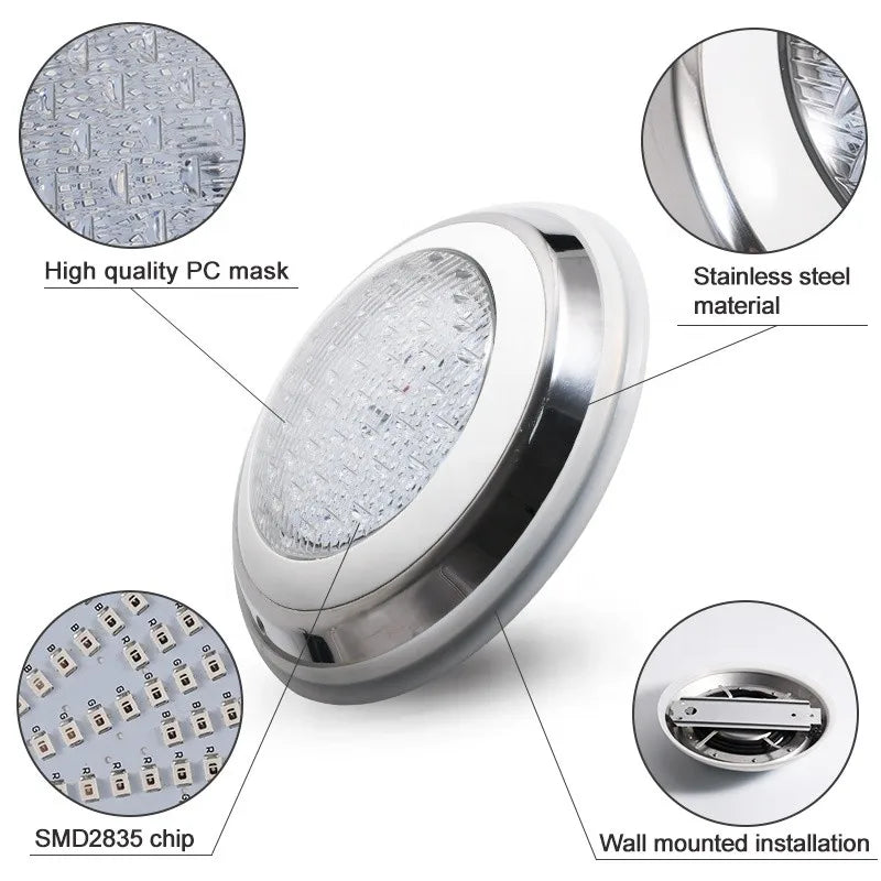 Aço inoxidável led piscina luz ip68 à prova dip68 água 12v ao ar livre rgb luz subaquática lagoa led piscina luz lâmpadas submersíveis