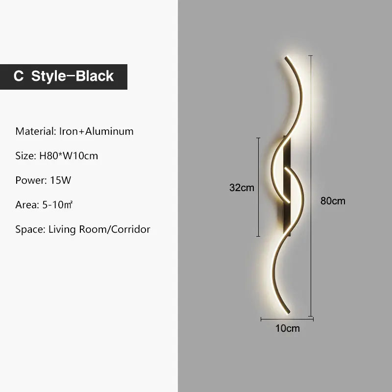 Luzes de parede LED internas para quarto, lâmpadas de parede LED para cima e baixo, luminárias para fundo do sofá, iluminação interior, preto