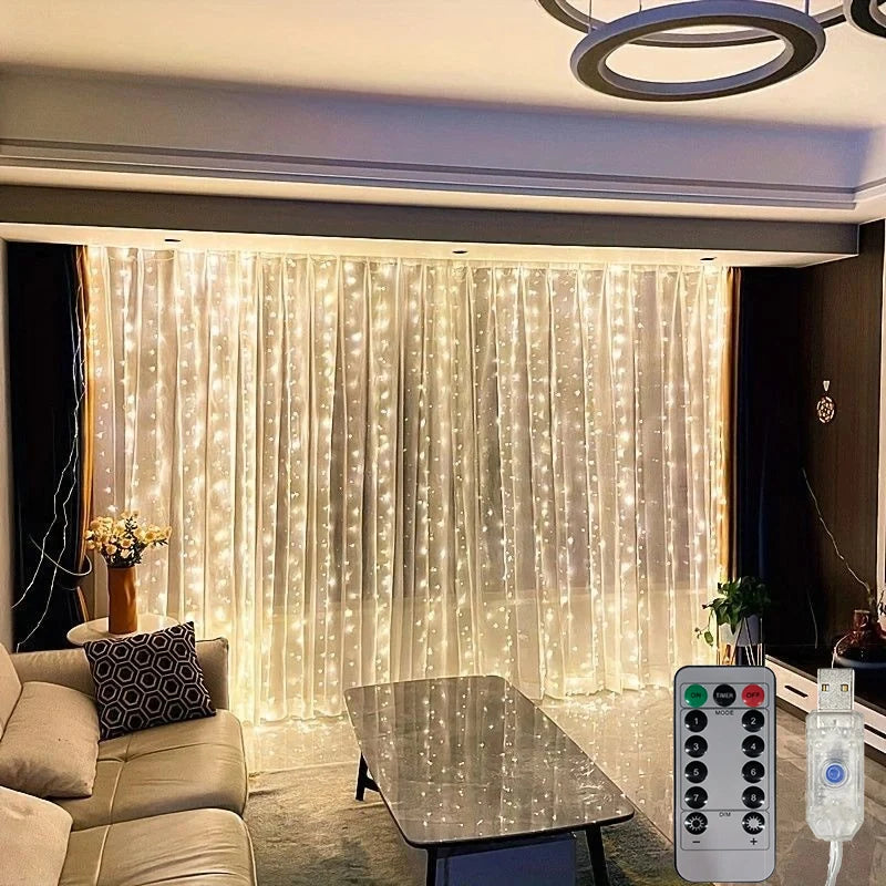Feriado led cortina de luz corda usb alimentado 8 modos natal ano novo festa luzes casa casamento aniversário decoração do quarto estética