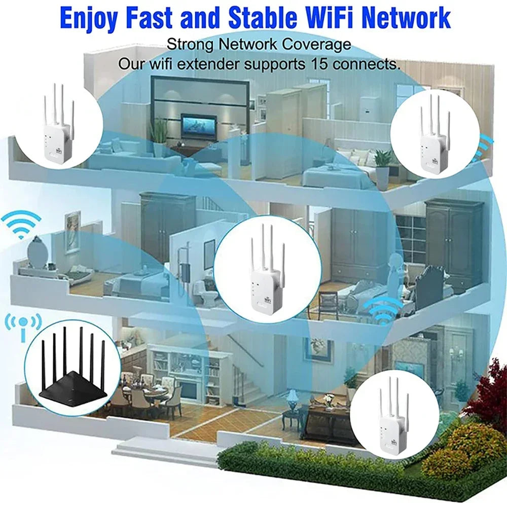 Novo repetidor wi-fi de 1200mbps, extensor sem fio, impulsionador wi-fi 5g, 2.4g, amplificador de rede de banda dupla, sinal de longo alcance, roteador wi-fi para casa