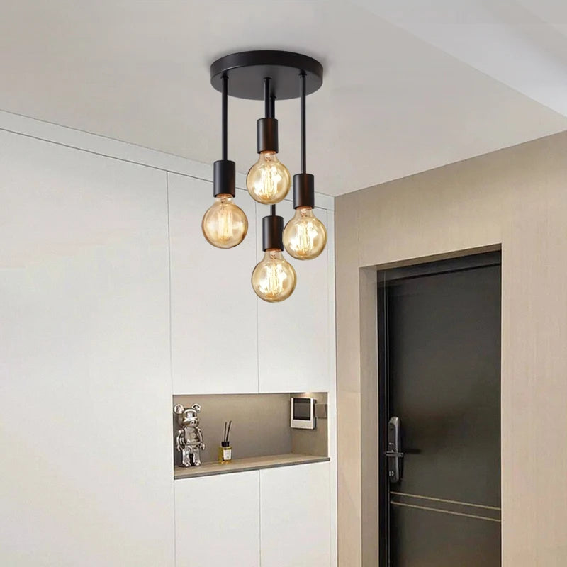 1pc preto moderno 4 e27 base de lâmpada luz de teto, adequado para quarto, cozinha, corredor, lustre (sem lâmpada)