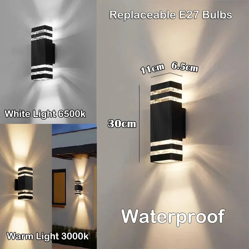Led luzes de parede ao ar livre e27 para cima para baixo arandela exterior ip65 à prova dip65 água led arandela lâmpada para varanda porta da frente jardim lâmpada parede