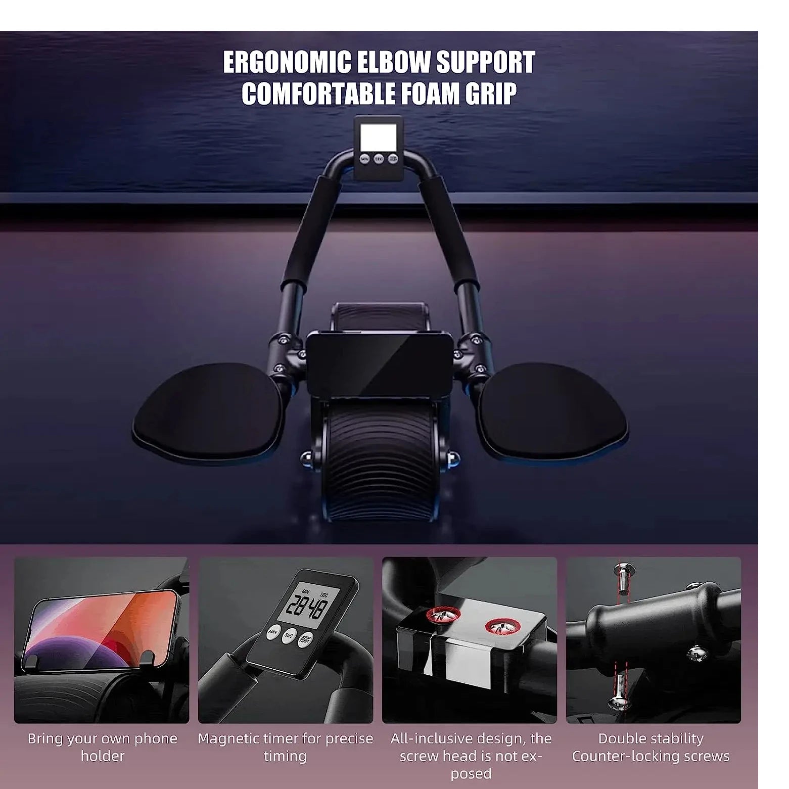 Suporte de cotovelo rebote automático roda abdominal núcleo muscular ab trainer com contador exibição fitness exercício rolo roda
