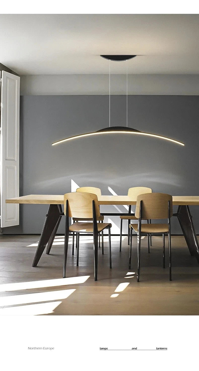 Lustre moderno de led para sala de jantar, cozinha, bar, sala de estar, quarto, luminária pendente de teto, design simples, preto