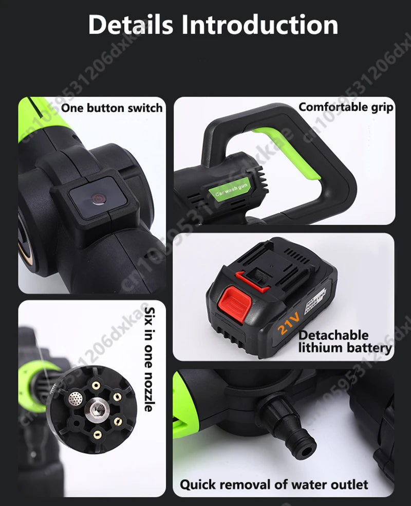 Máquina de lavar carro elétrica sem escova, 21v, alta tensão, pistola de água, sem fio, alta potência, máquina de limpeza