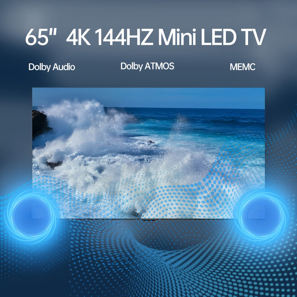 ROWA 65R85 65-Inch 4K Smart TV with Google TV, Mini LED Backlight, Quantum HDR 10+, 144Hz Gaming Monitor, MEMC/Slow Motion, Atmos Sound, Wide Color Gamut, HDTV//, 2025 Model (Wall-Mountable) for Home Theater &
