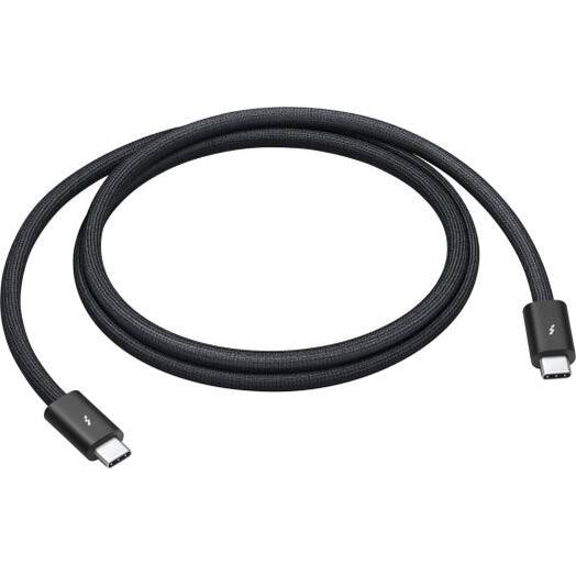 Black braided Apple Thunderbolt 4 USB-C Pro Cable, 1m, with lightning bolt connector logos.