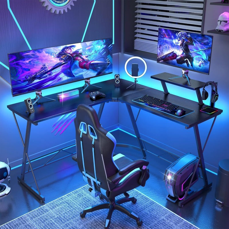 Large L-Shaped Desk Suitable for Home Office & Gaming Desk, Heavy-Duty Computer Desk with Corner Workstation, Modern Writing Table for Gaming Setup, Spacious Writing Workstation (Assembly Required) - -Standing