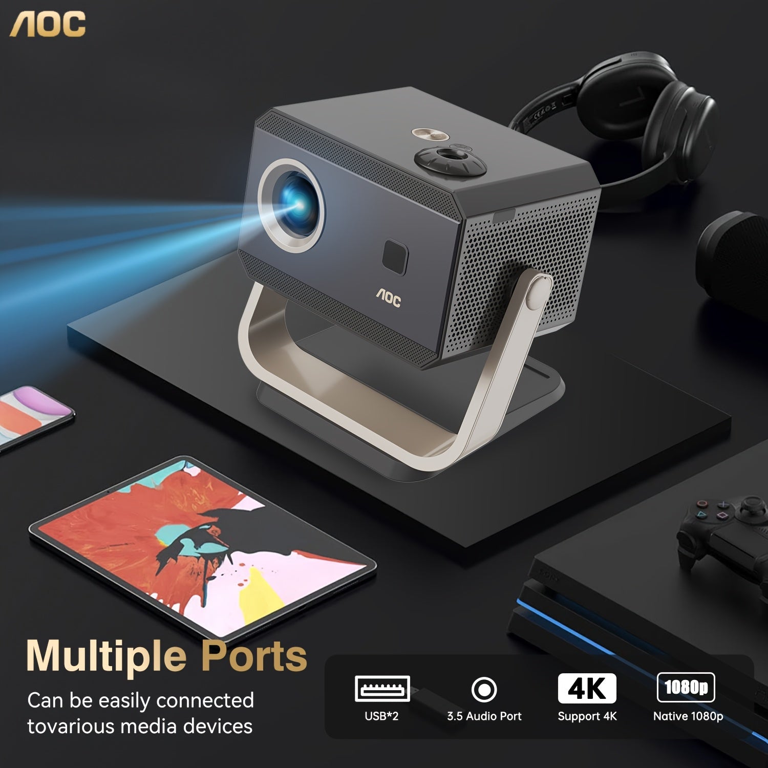 2025 Smart Full HD/4K Projector with Auto Calibration, 6 & BT 5.2, Built-in Speakers & LCD Display - Smart TV Projector Suitable for Theater, Gaming, Compatible with 4K Content