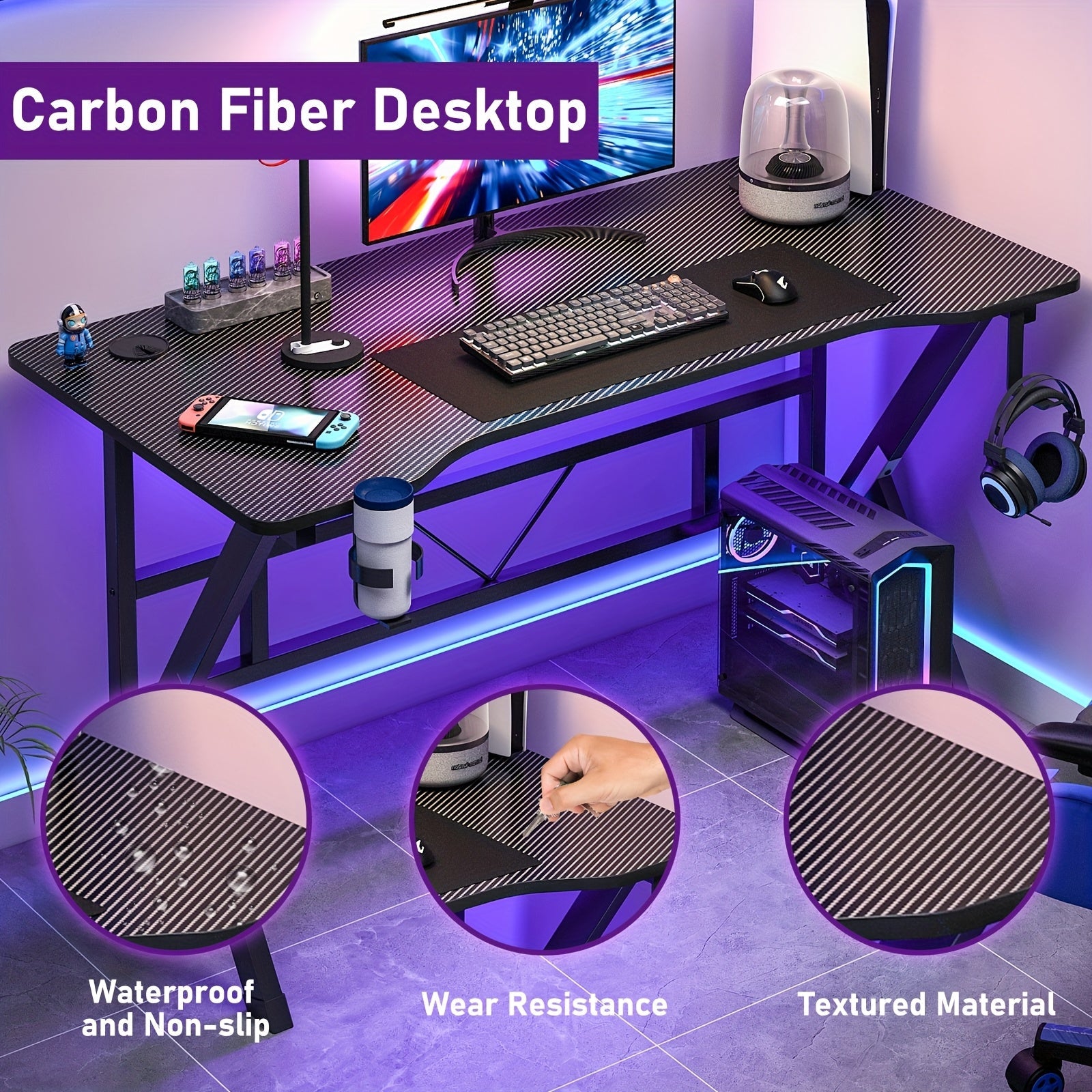 LAFULAIFU Computer Table - 110Cm/140Cm Desk Designed for Computers, Featuring a Headphone Hook And Cup Holder. It Boasts a Robust Metal And Wood Build, with a Modern Gaming Style Available in White Or Black