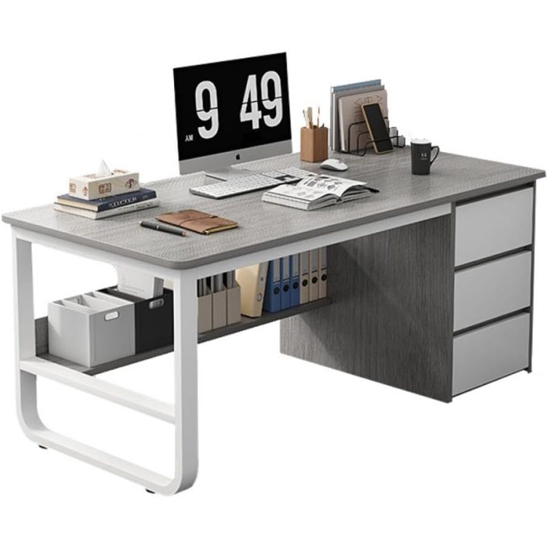 Home Office Desk with 3 Drawers And Bottom Open Shelf Wooden Computer Table with Storage Space Heavy Duty Office Table (Khaki - 140 50cm)